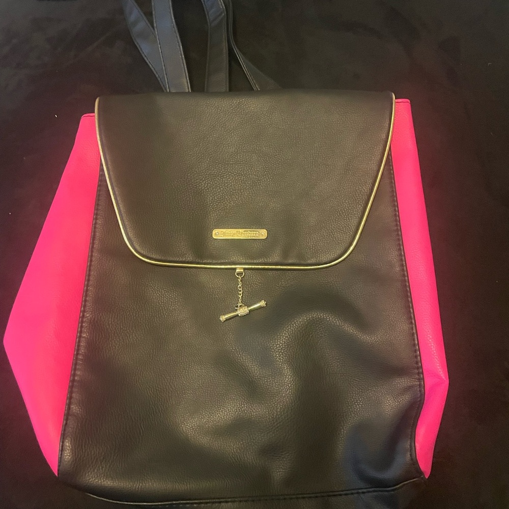 Juicy Couture Black and Pink Backpack with Gold Trim